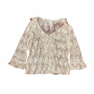 Vintage Metaphor Gold Floral Sheer Metallic Button Up Blouse